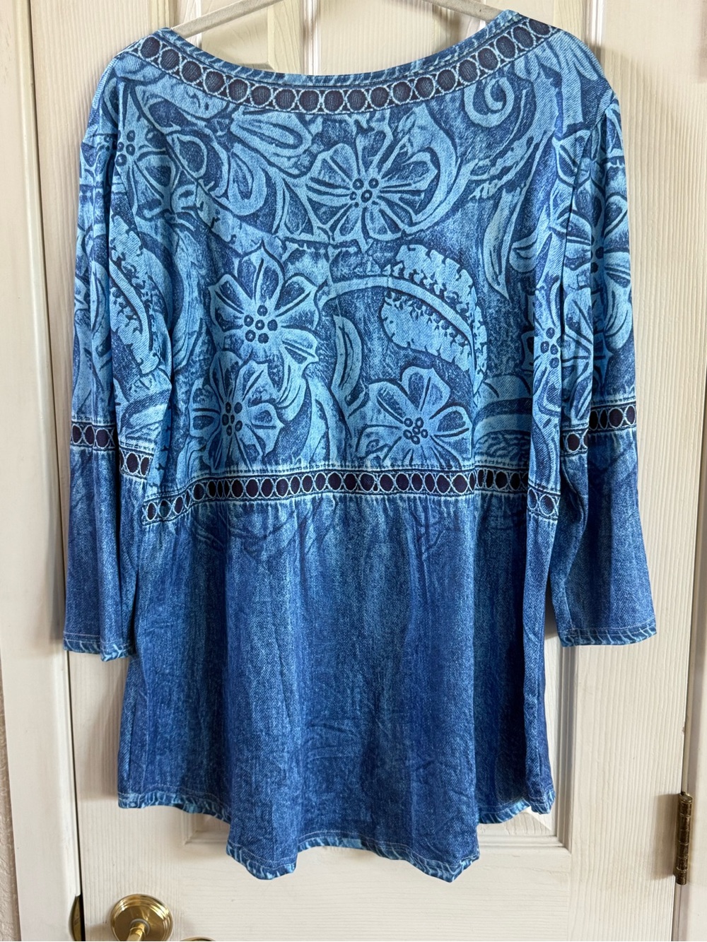 Blue Floral Lace-Trim Scoop Neck Women's Top Sz XXL - Picture 3 of 6